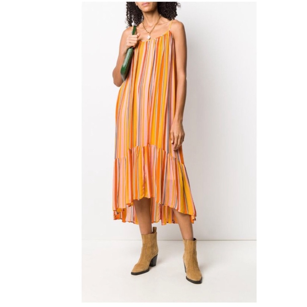 All Saints Paola dress orange pink stripes